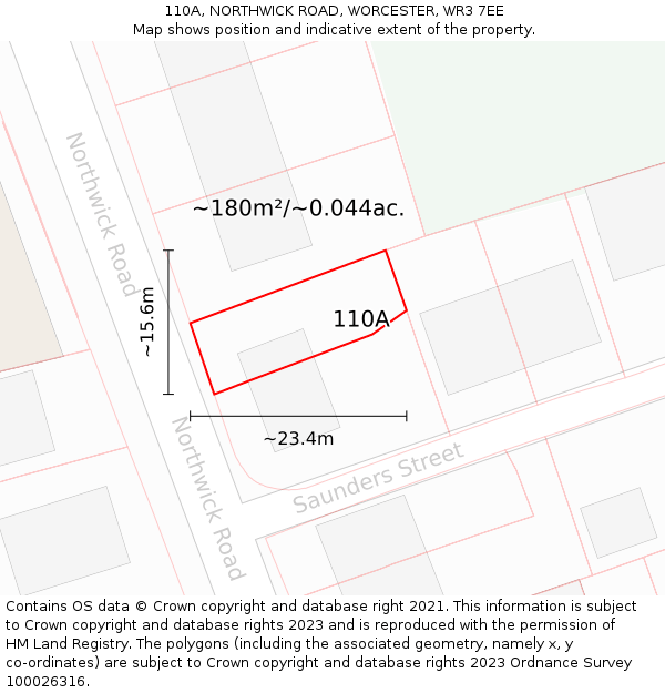 110A, NORTHWICK ROAD, WORCESTER, WR3 7EE: Plot and title map