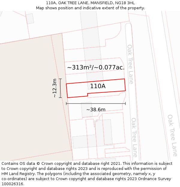 110A, OAK TREE LANE, MANSFIELD, NG18 3HL: Plot and title map