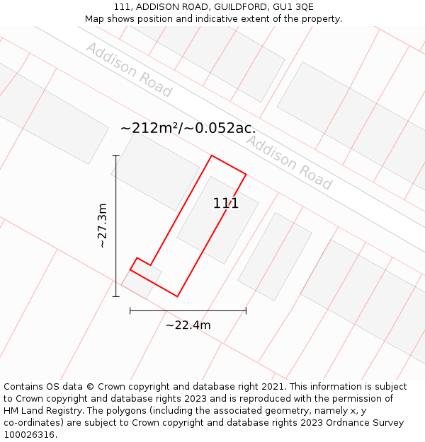 111, ADDISON ROAD, GUILDFORD, GU1 3QE: Plot and title map