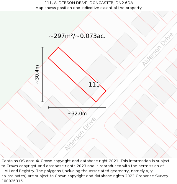 111, ALDERSON DRIVE, DONCASTER, DN2 6DA: Plot and title map