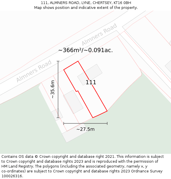 111, ALMNERS ROAD, LYNE, CHERTSEY, KT16 0BH: Plot and title map