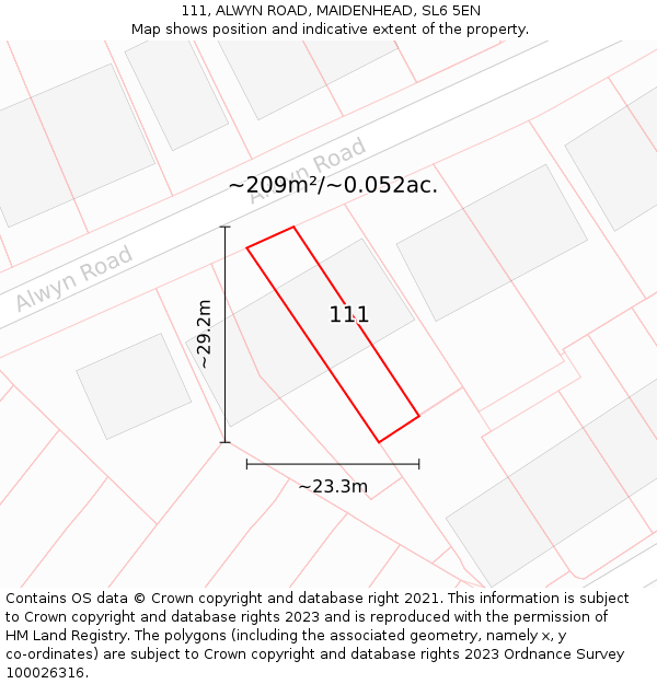 111, ALWYN ROAD, MAIDENHEAD, SL6 5EN: Plot and title map