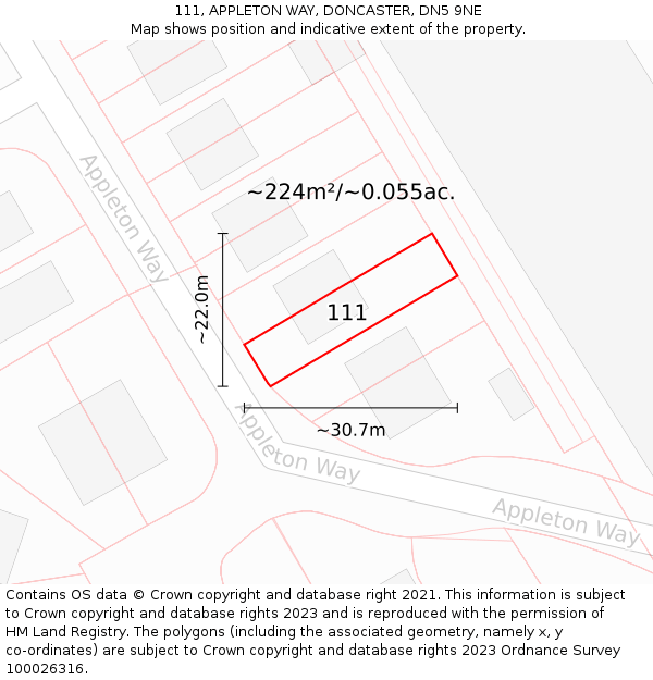 111, APPLETON WAY, DONCASTER, DN5 9NE: Plot and title map