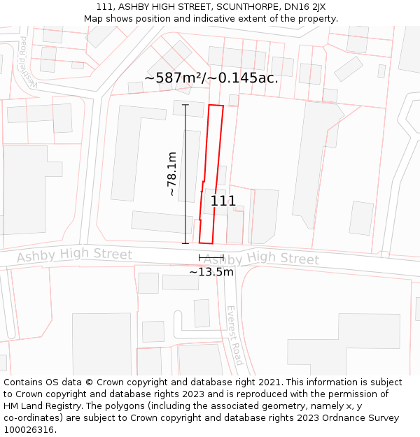 111, ASHBY HIGH STREET, SCUNTHORPE, DN16 2JX: Plot and title map