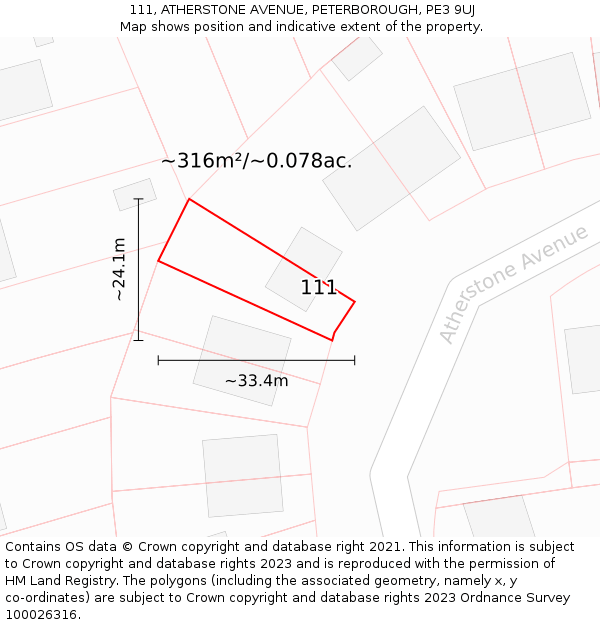 111, ATHERSTONE AVENUE, PETERBOROUGH, PE3 9UJ: Plot and title map