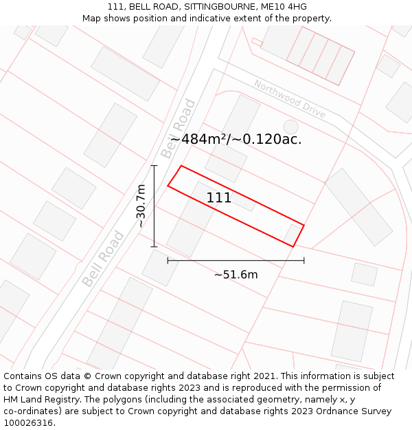 111, BELL ROAD, SITTINGBOURNE, ME10 4HG: Plot and title map