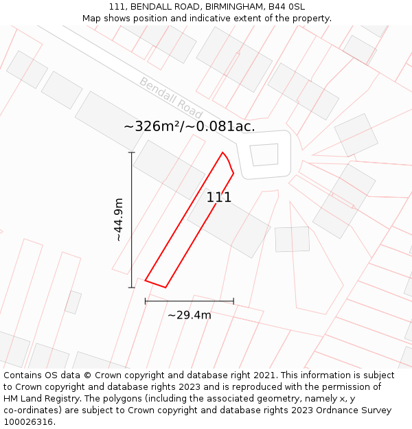 111, BENDALL ROAD, BIRMINGHAM, B44 0SL: Plot and title map