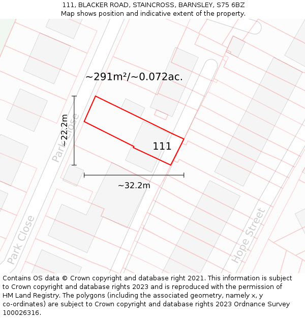 111, BLACKER ROAD, STAINCROSS, BARNSLEY, S75 6BZ: Plot and title map
