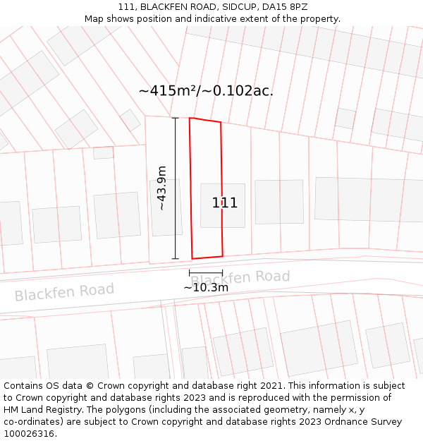 111, BLACKFEN ROAD, SIDCUP, DA15 8PZ: Plot and title map