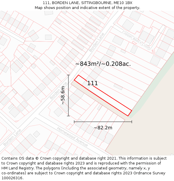 111, BORDEN LANE, SITTINGBOURNE, ME10 1BX: Plot and title map