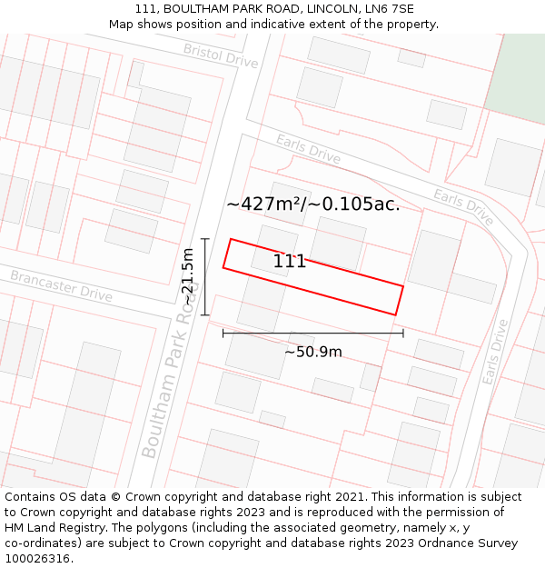 111, BOULTHAM PARK ROAD, LINCOLN, LN6 7SE: Plot and title map