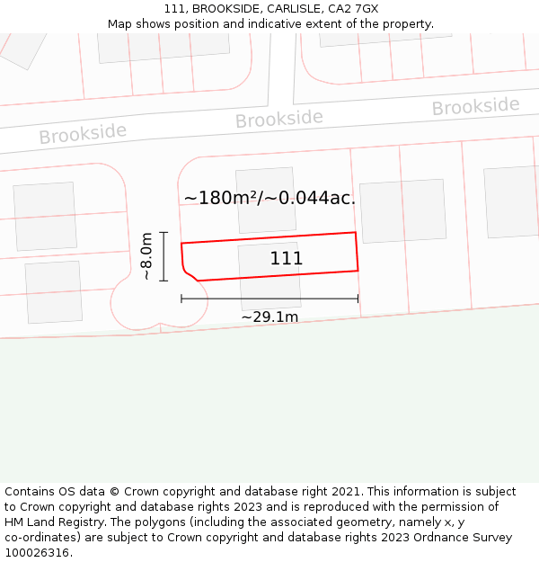 111, BROOKSIDE, CARLISLE, CA2 7GX: Plot and title map