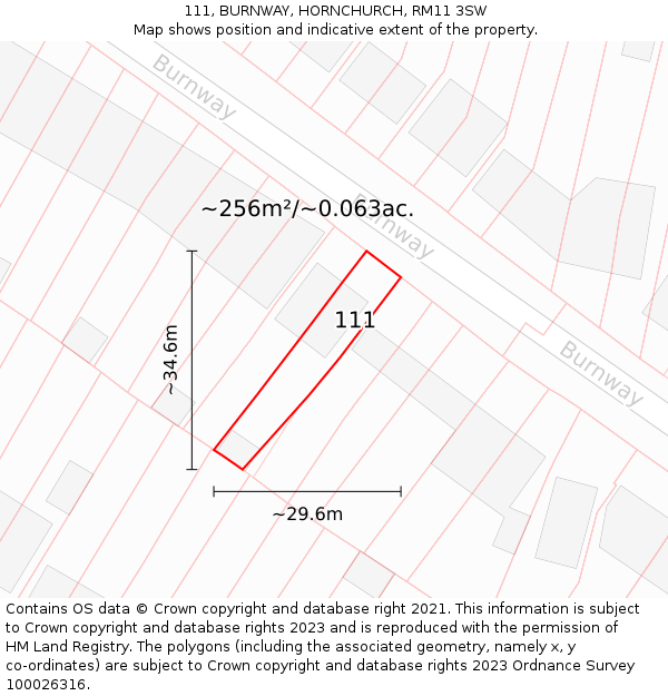 111, BURNWAY, HORNCHURCH, RM11 3SW: Plot and title map