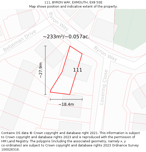 111, BYRON WAY, EXMOUTH, EX8 5SE: Plot and title map