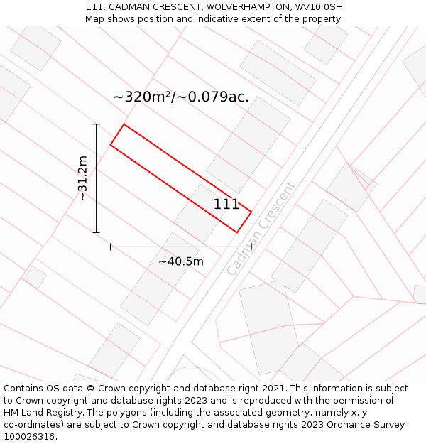 111, CADMAN CRESCENT, WOLVERHAMPTON, WV10 0SH: Plot and title map