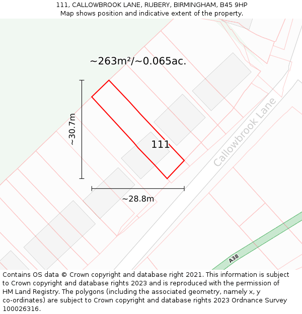 111, CALLOWBROOK LANE, RUBERY, BIRMINGHAM, B45 9HP: Plot and title map
