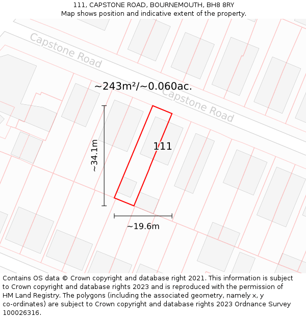 111, CAPSTONE ROAD, BOURNEMOUTH, BH8 8RY: Plot and title map