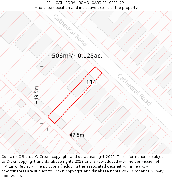 111, CATHEDRAL ROAD, CARDIFF, CF11 9PH: Plot and title map