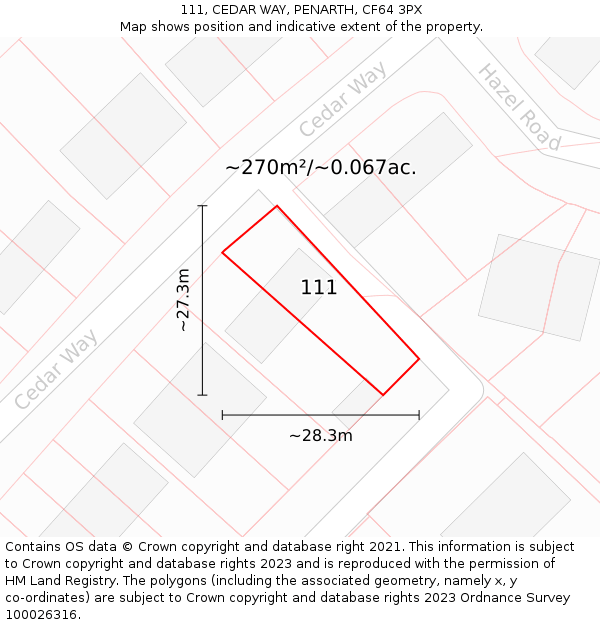111, CEDAR WAY, PENARTH, CF64 3PX: Plot and title map