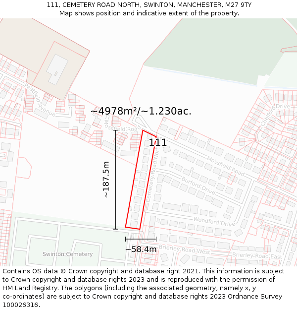 111, CEMETERY ROAD NORTH, SWINTON, MANCHESTER, M27 9TY: Plot and title map