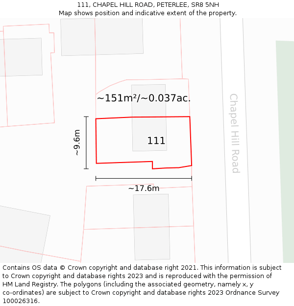 111, CHAPEL HILL ROAD, PETERLEE, SR8 5NH: Plot and title map