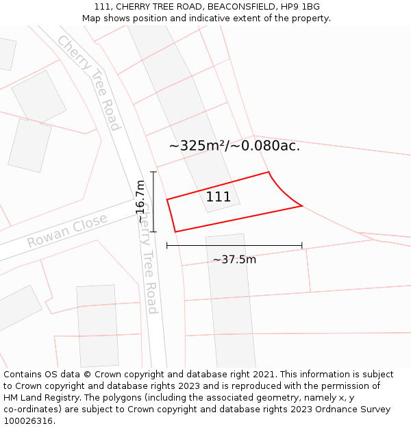 111, CHERRY TREE ROAD, BEACONSFIELD, HP9 1BG: Plot and title map