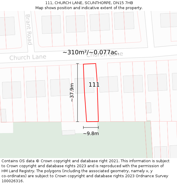 111, CHURCH LANE, SCUNTHORPE, DN15 7HB: Plot and title map