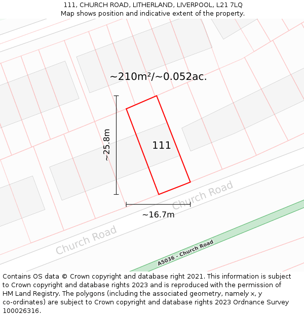 111, CHURCH ROAD, LITHERLAND, LIVERPOOL, L21 7LQ: Plot and title map
