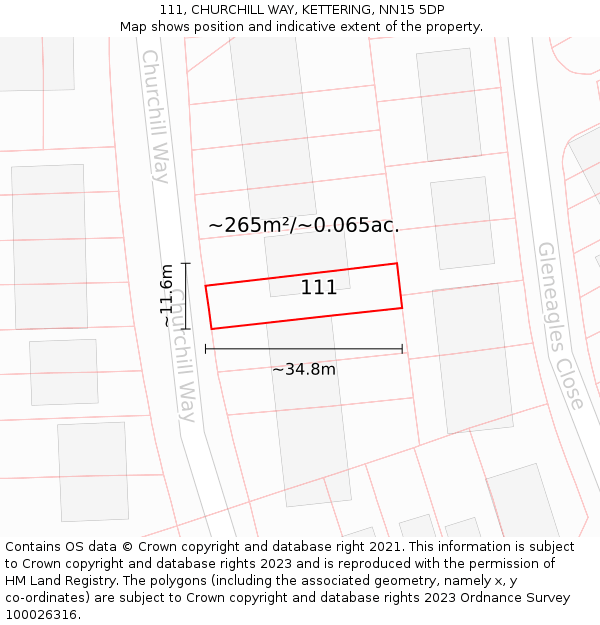 111, CHURCHILL WAY, KETTERING, NN15 5DP: Plot and title map