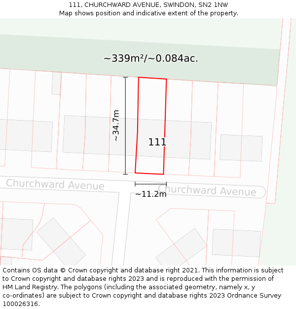 111, CHURCHWARD AVENUE, SWINDON, SN2 1NW: Plot and title map
