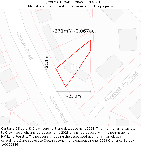 111, COLMAN ROAD, NORWICH, NR4 7HF: Plot and title map