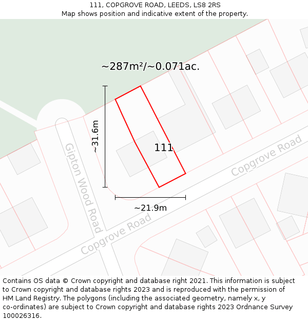 111, COPGROVE ROAD, LEEDS, LS8 2RS: Plot and title map