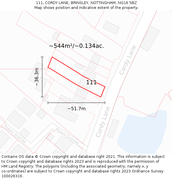 111, CORDY LANE, BRINSLEY, NOTTINGHAM, NG16 5BZ: Plot and title map
