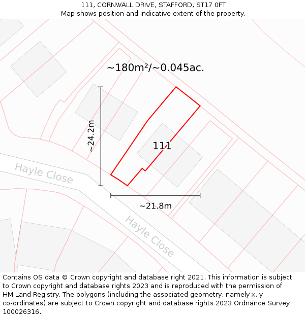 111, CORNWALL DRIVE, STAFFORD, ST17 0FT: Plot and title map