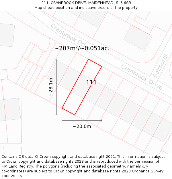 111, CRANBROOK DRIVE, MAIDENHEAD, SL6 6SR: Plot and title map