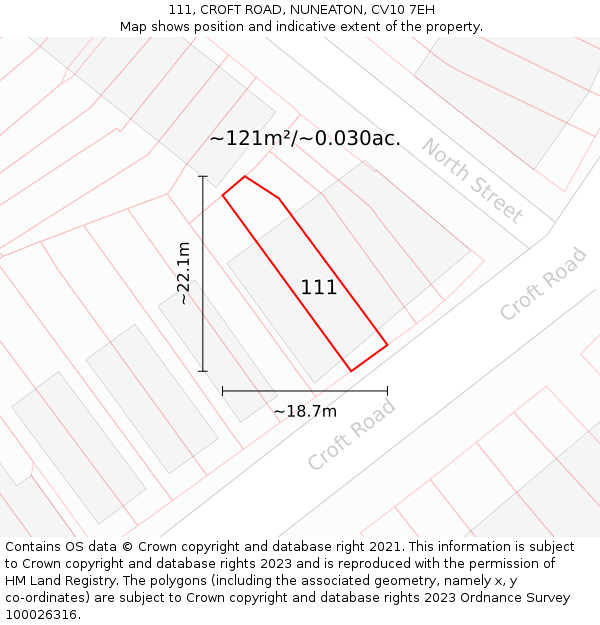 111, CROFT ROAD, NUNEATON, CV10 7EH: Plot and title map