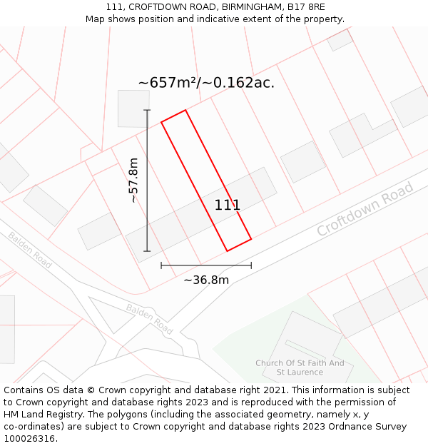 111, CROFTDOWN ROAD, BIRMINGHAM, B17 8RE: Plot and title map