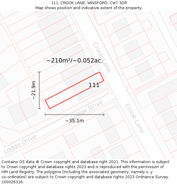 111, CROOK LANE, WINSFORD, CW7 3DR: Plot and title map