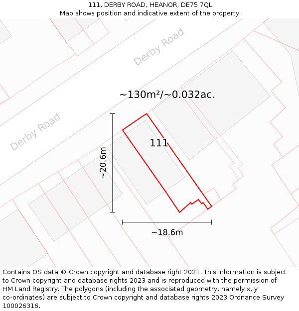 111, DERBY ROAD, HEANOR, DE75 7QL: Plot and title map