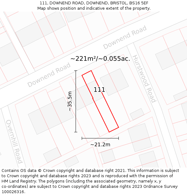 111, DOWNEND ROAD, DOWNEND, BRISTOL, BS16 5EF: Plot and title map