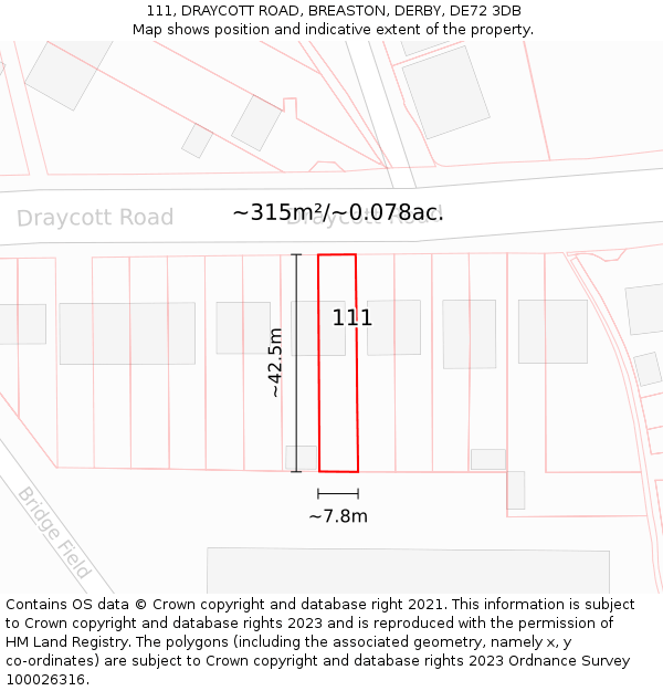 111, DRAYCOTT ROAD, BREASTON, DERBY, DE72 3DB: Plot and title map