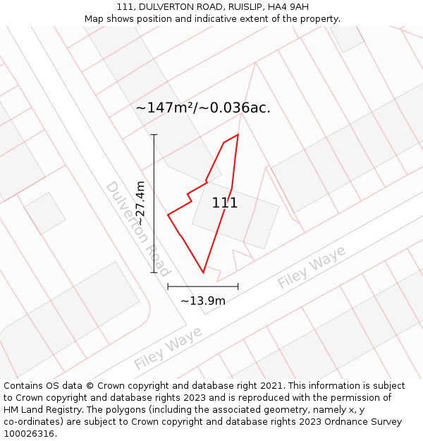 111, DULVERTON ROAD, RUISLIP, HA4 9AH: Plot and title map