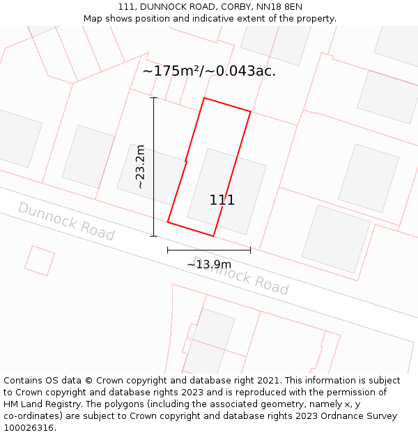 111, DUNNOCK ROAD, CORBY, NN18 8EN: Plot and title map