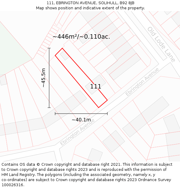 111, EBRINGTON AVENUE, SOLIHULL, B92 8JB: Plot and title map