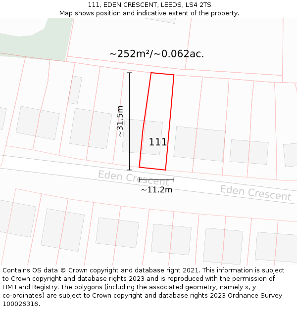 111, EDEN CRESCENT, LEEDS, LS4 2TS: Plot and title map
