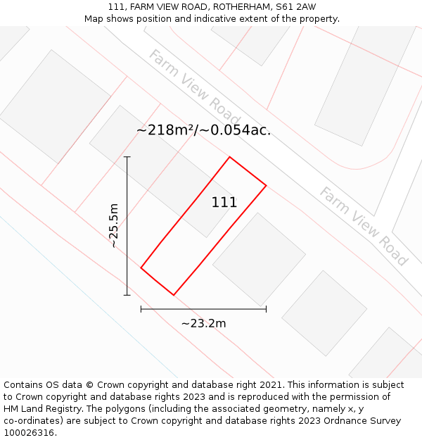 111, FARM VIEW ROAD, ROTHERHAM, S61 2AW: Plot and title map
