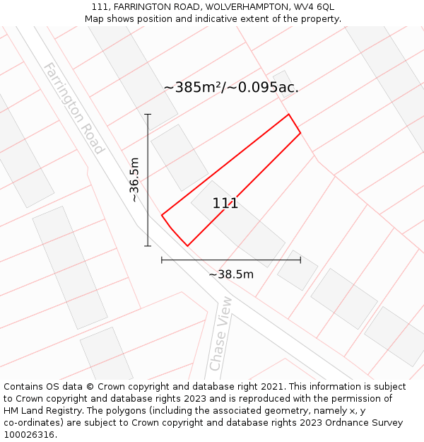 111, FARRINGTON ROAD, WOLVERHAMPTON, WV4 6QL: Plot and title map