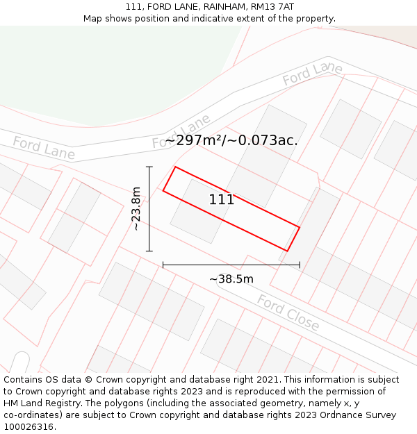 111, FORD LANE, RAINHAM, RM13 7AT: Plot and title map