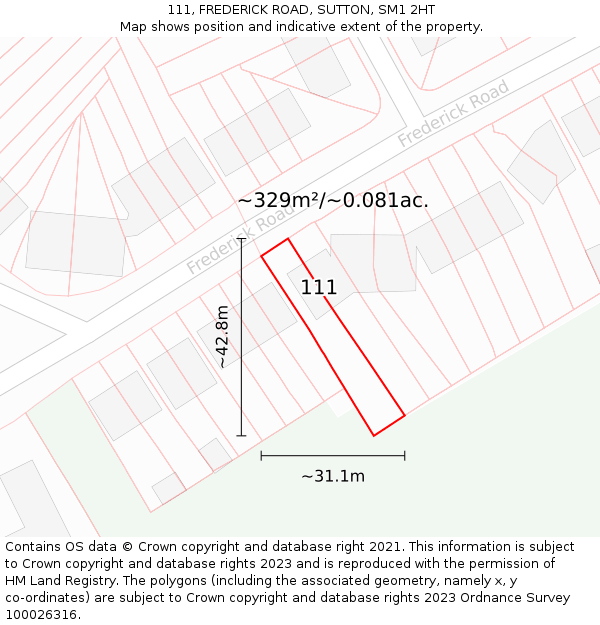 111, FREDERICK ROAD, SUTTON, SM1 2HT: Plot and title map