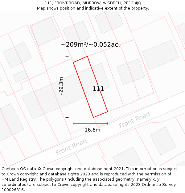 111, FRONT ROAD, MURROW, WISBECH, PE13 4JQ: Plot and title map